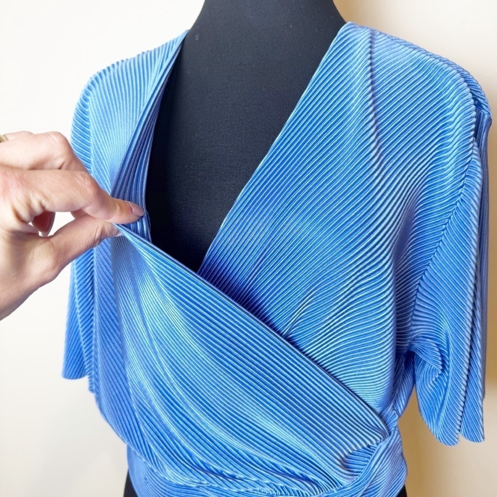 Ellison Blue Wrap Fitted 3/4 Sleeve Blouse - Picture 4 of 11